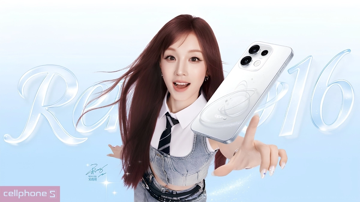 Hình ảnh đại sứ thương hiệu giới thiệu dòng điện thoại OPPO Reno16 F chính hãng