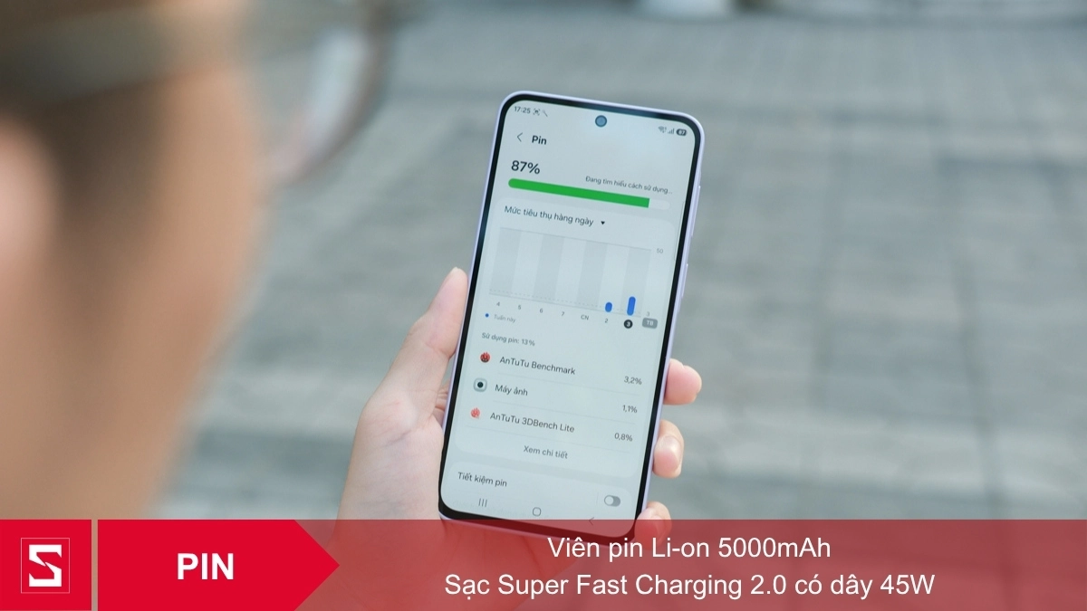 Dung lượng pin lớn tích hợp sạc nhanh trên điện thoại Samsung Galaxy A37