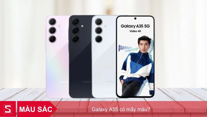 Galaxy A55 có 3 màu chính là Đen, Xanh, Tím 