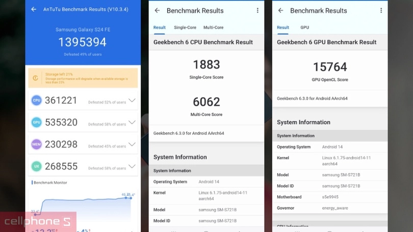 Điểm antutu, test game trên Samsung S24 FE