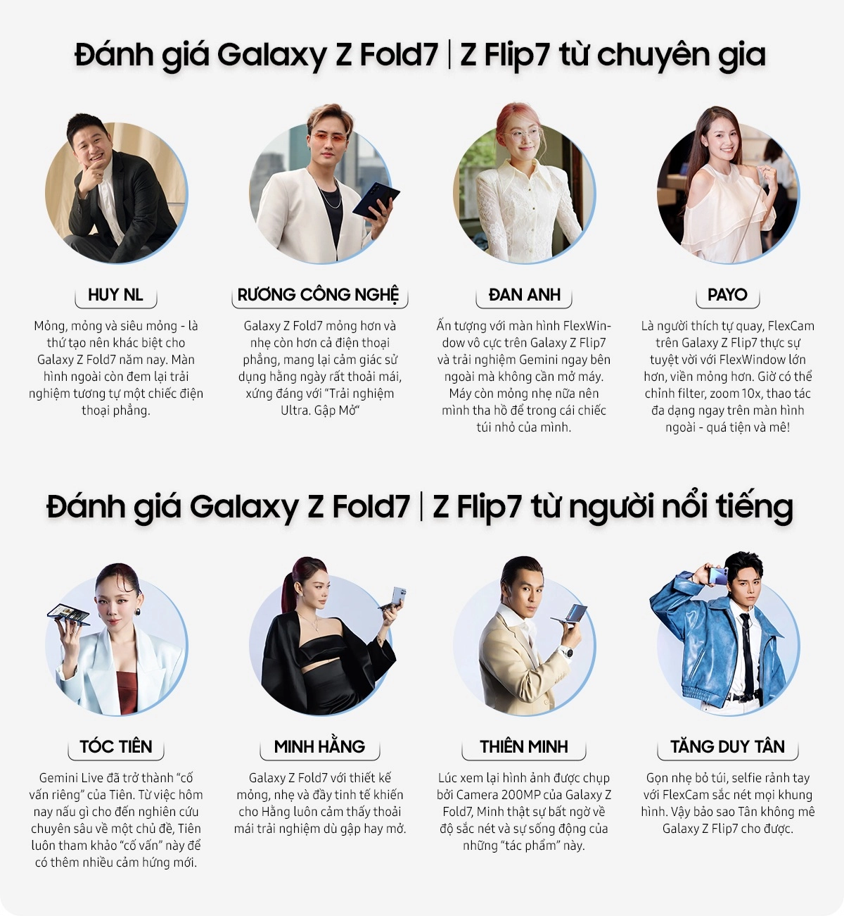 Đánh giá Samsung Galaxy Z Flip 7 từ những người nổi tiếng