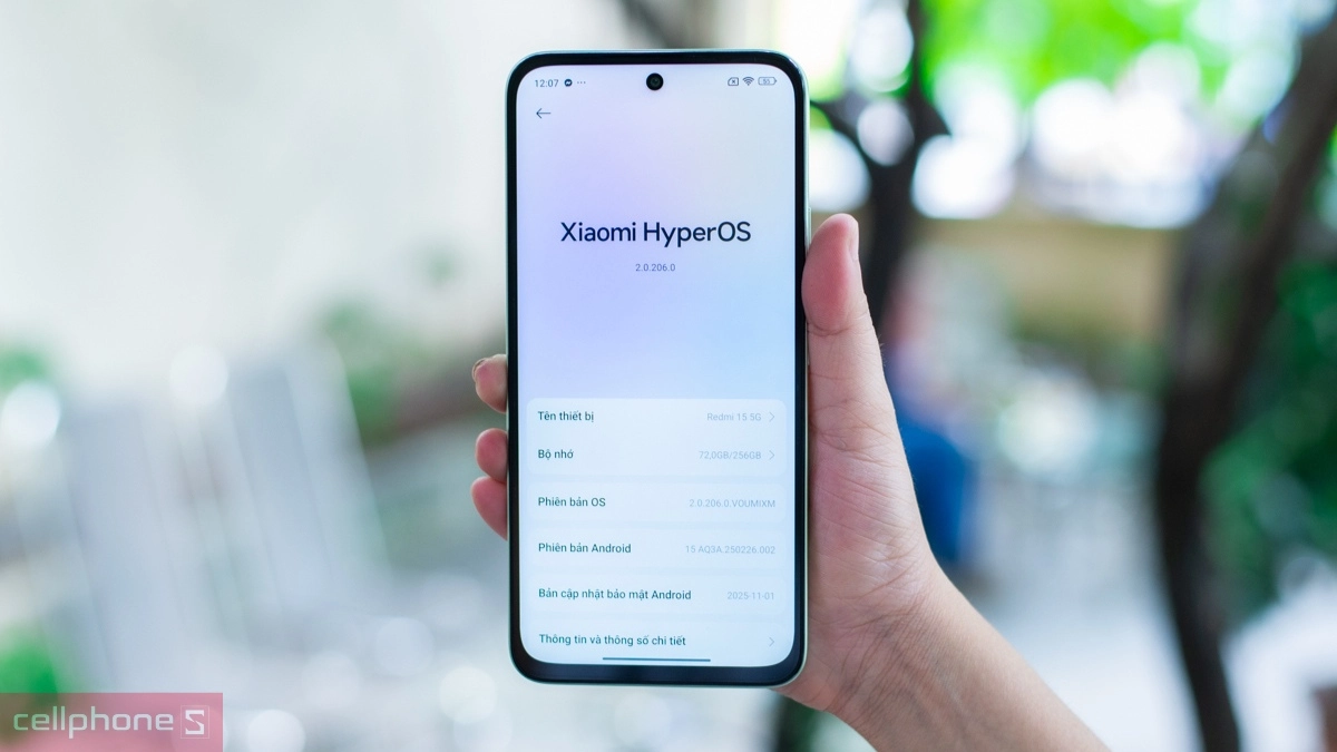 Điện thoại Redmi 15 5G chạy hệ điều hành Xiaomi HyperOS 2
