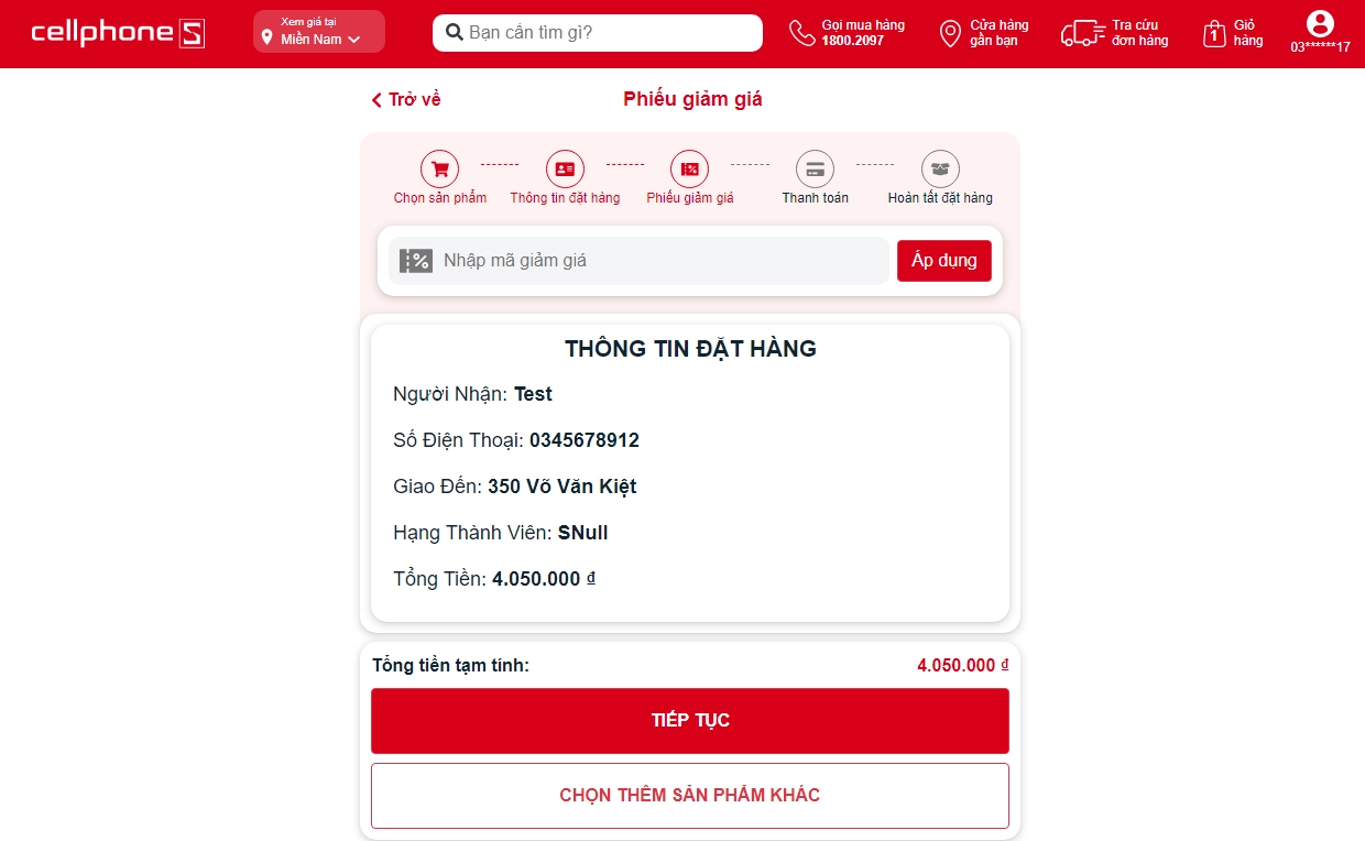 Nhập mã giảm giá