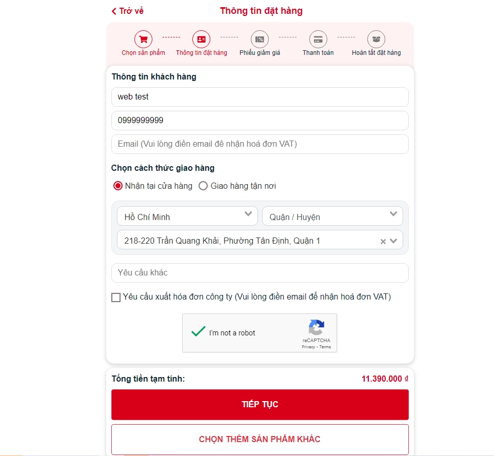 Điền thông tin mua hàng