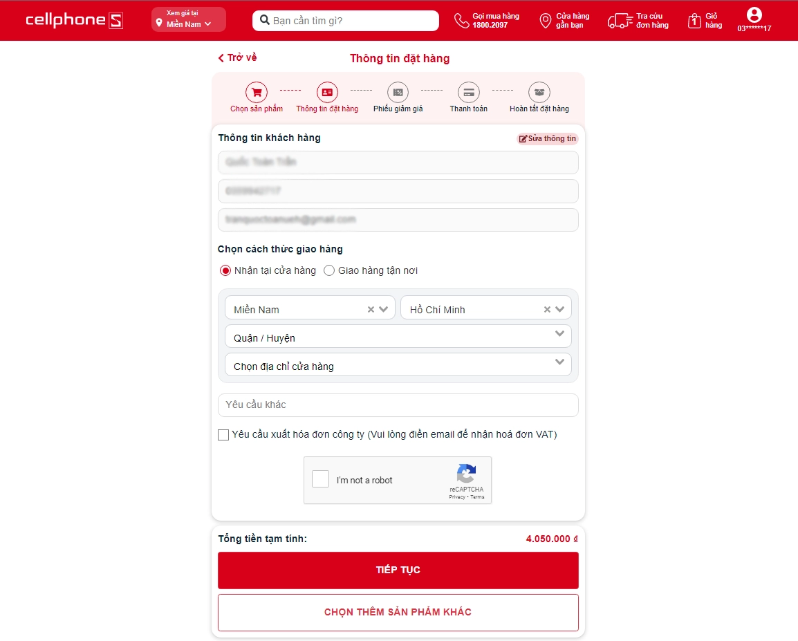 Nhập thông tin cá nhân