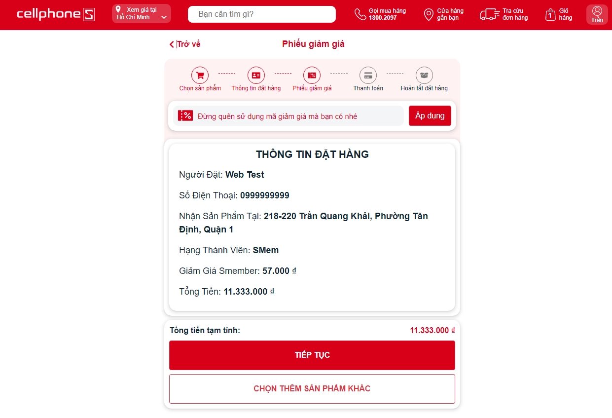 Nhập mã giảm giá