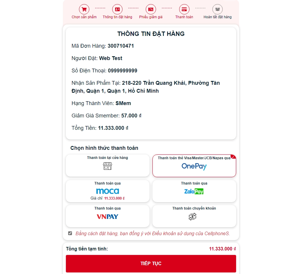 Chọn cổng thanh toán