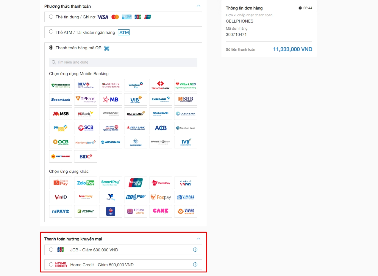 Chọn khuyến mãi