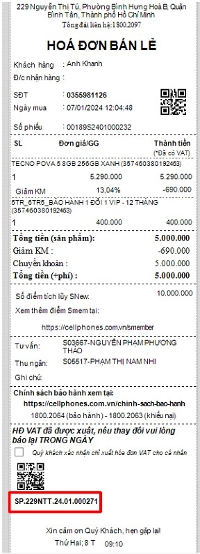 Hóa đơn hợp lệ