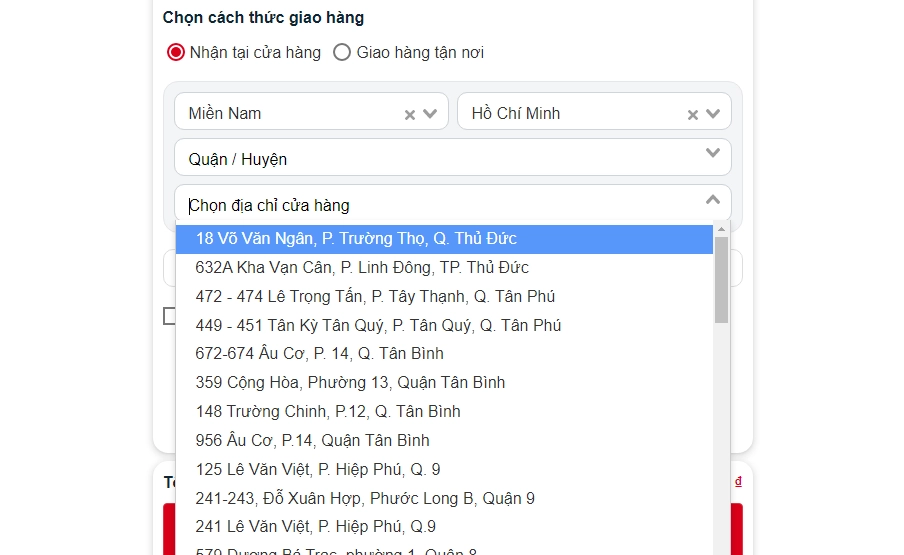 Nhận hàng tại cửa hàng