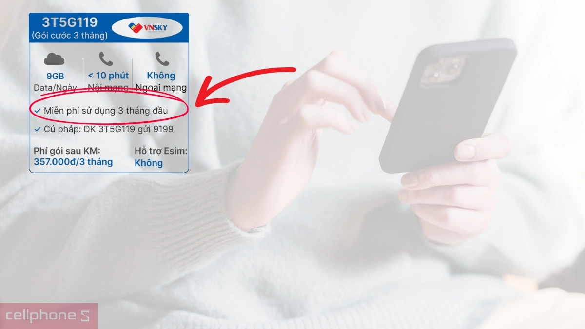 THời gian sử dụng Sim 4G VNSKY 3T5G119 9GB/ngày