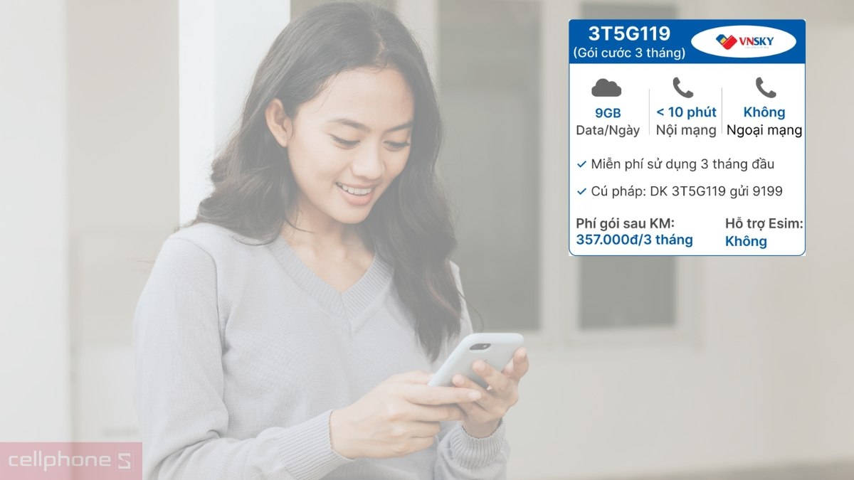 Cách dùng Sim 4G VNSKY 3T5G119 9GB/ngày
