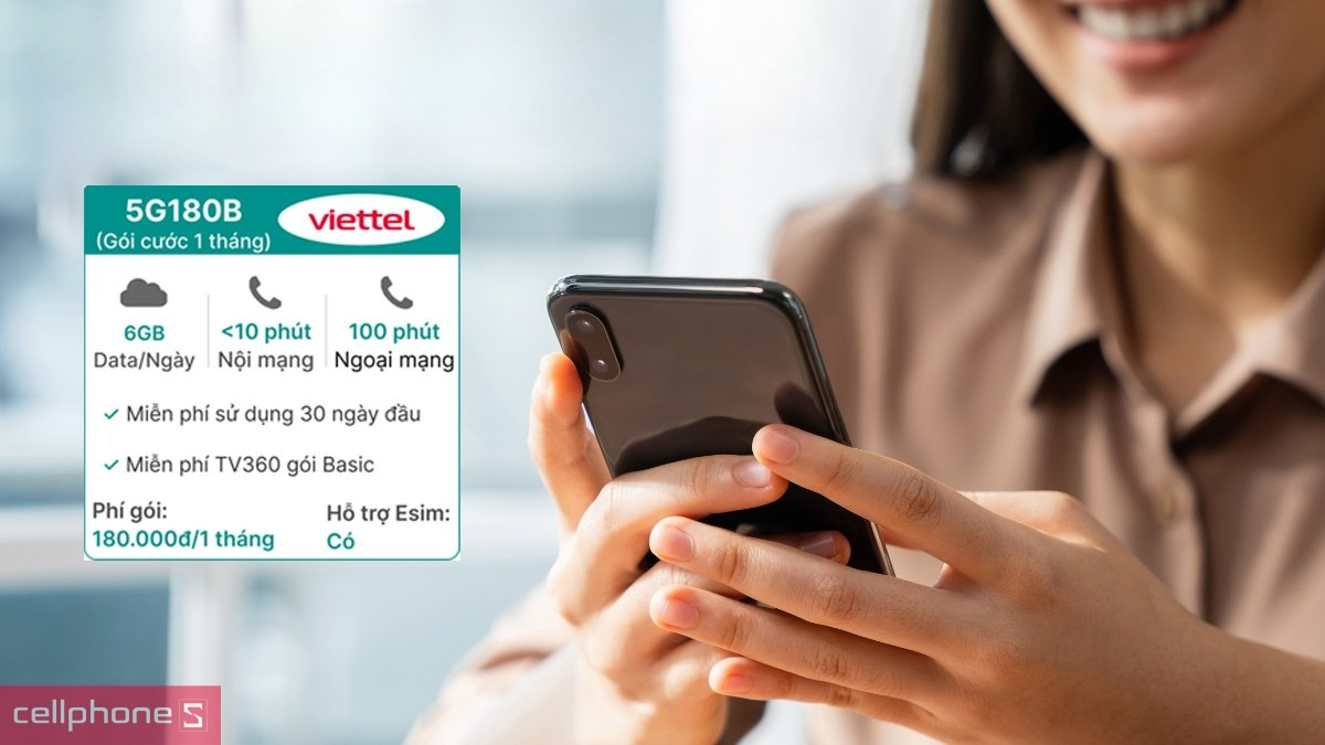 Sử dụng miễn phí 30 ngày Sim 5G Viettel 5G180B 6GB/ngày