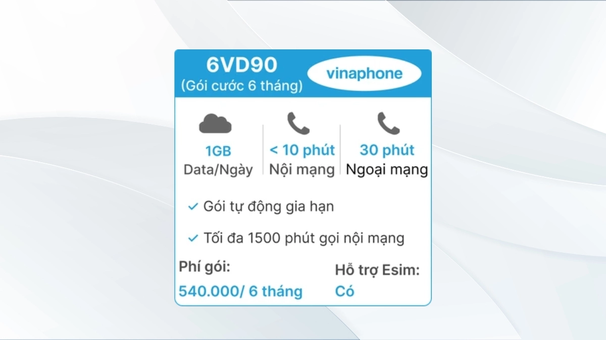 SIM 4G Vinaphone 6VD90 Data 1GB/ngày