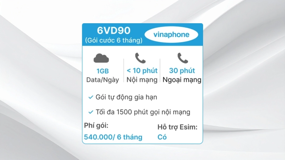 SIM 4G Vinaphone 6VD90 hỗ trợ eSIM