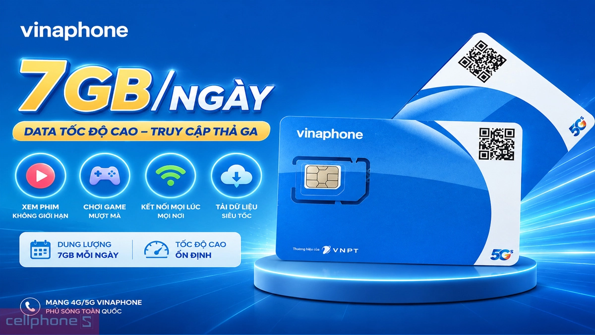 Sim Vinaphone 7GB mỗi ngày phù hợp xem phim, chơi game và phát WiFi