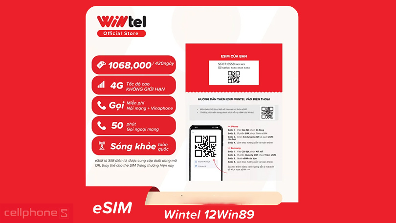 Sim 4G Wintel 12WIN89 - Không giới hạn Data free 12 tháng