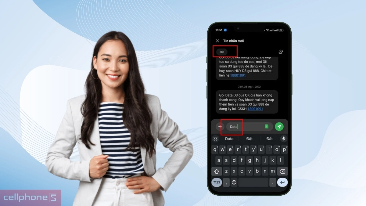 Kiểm tra dung lượng SIM data VinaPhone bằng tin nhắn DATA gửi 888