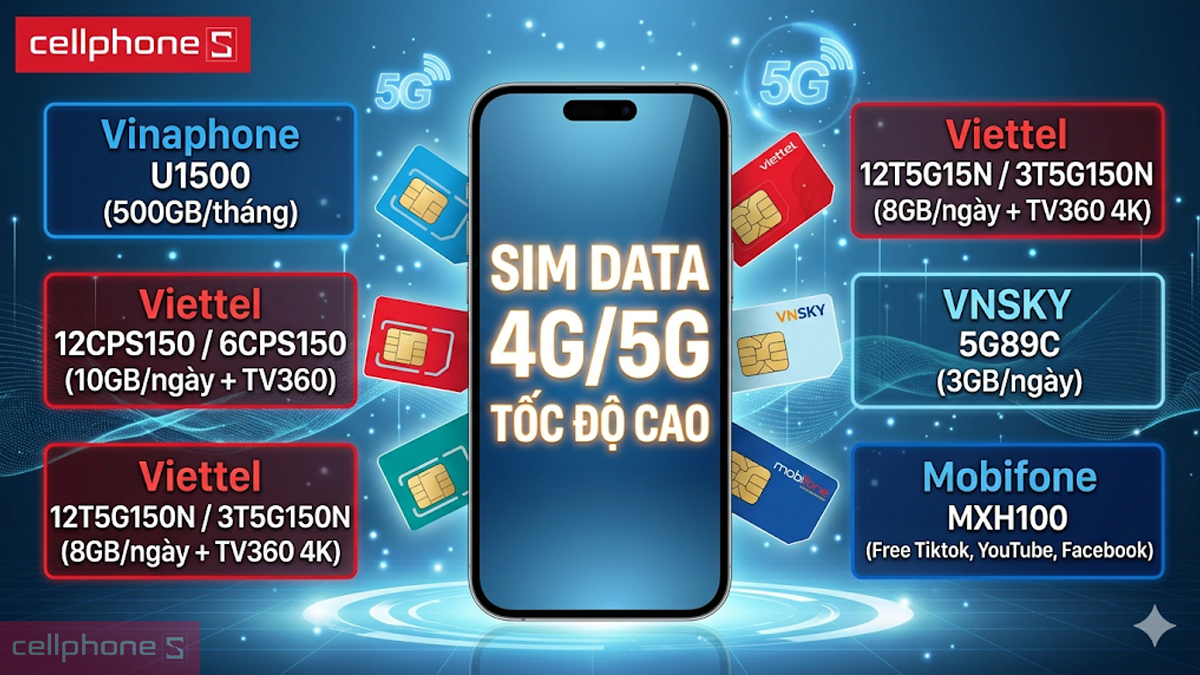 Các gói SIM điện thoại 4G/5G được ưa chuộng tại CellphoneS