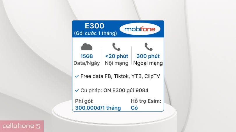 Thời hạn gói cước của Sim 4G Mobifone E300 15GB/ngày
