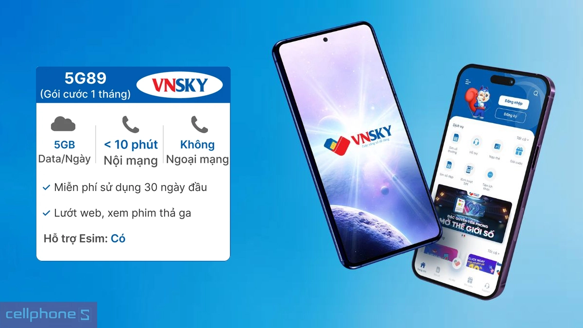 Tốc độ, dung lượng truy cập của SIM 5G VNSKY 5G89 5GB/Ngày