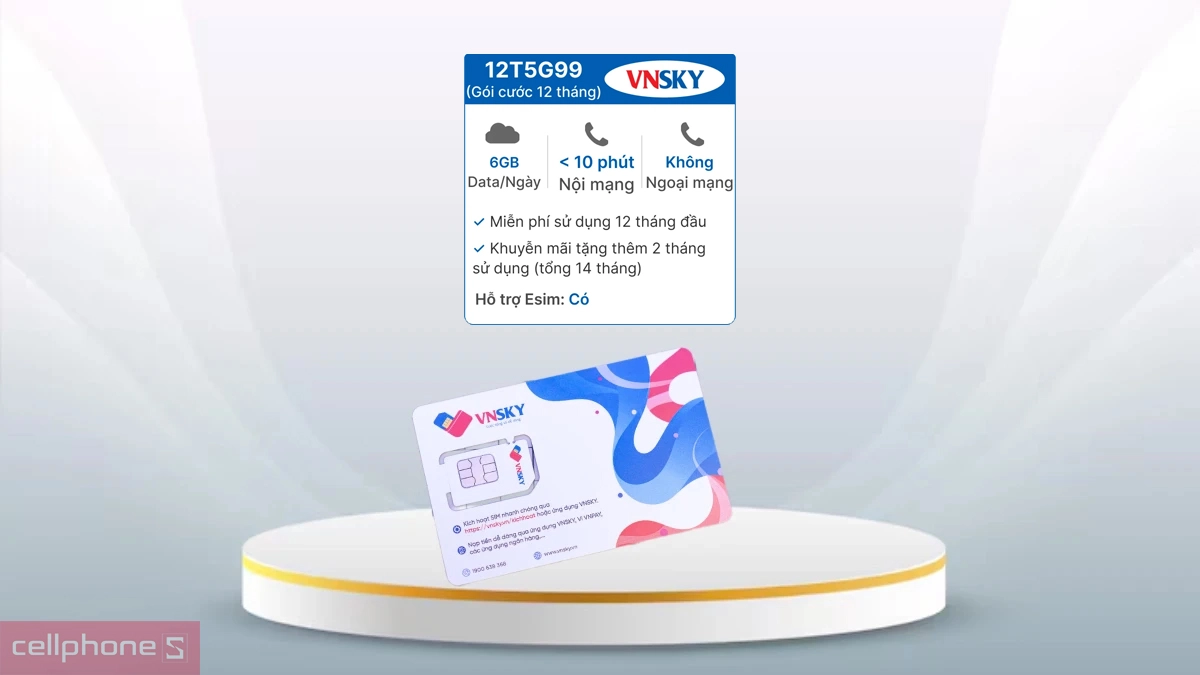 Dung lượng, tốc độ truy cập của SIM 5G VNSKY 5G99 6GB/Ngày Free 12 tháng