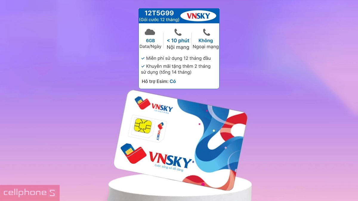 Số phút gọi của SIM 5G VNSKY 5G99 6GB/Ngày Free 12 tháng