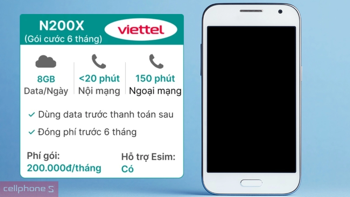 Kích hoạt eSIM nhanh chóng trên Sim trả sau Viettel 5G N200X 8GB/ngày đóng phí 6 tháng