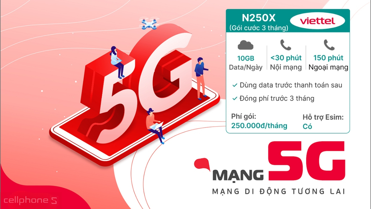 Chi phí gia hạn hằng tháng của Sim trả sau Viettel 5G N250X 10GB/ngày đóng phí 3 tháng