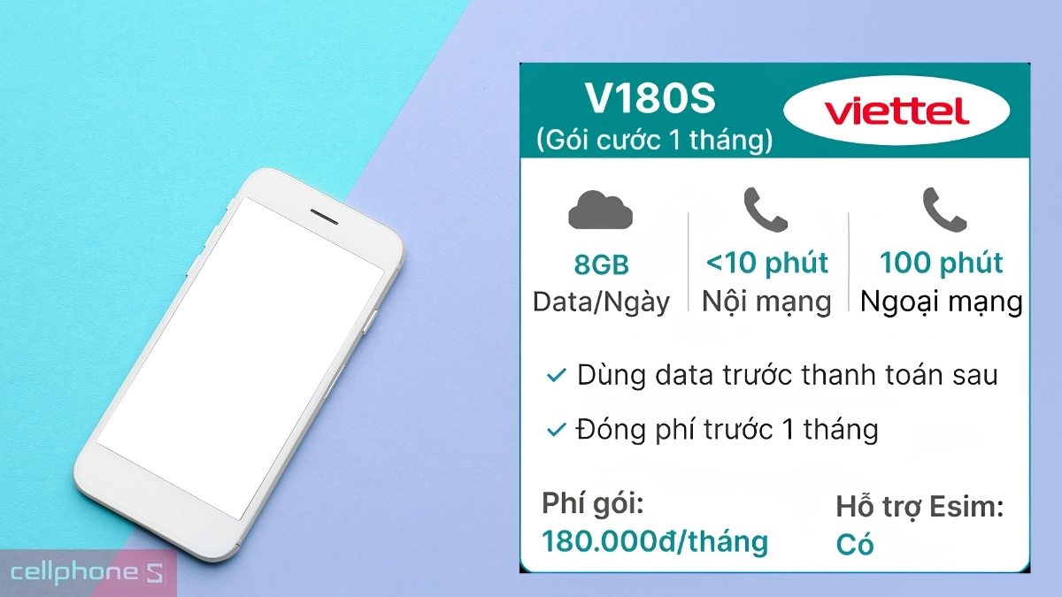 Giải pháp thuê bao trả sau của Sim trả sau Viettel 5G V180S 8GB/ngày đóng phí 1 tháng