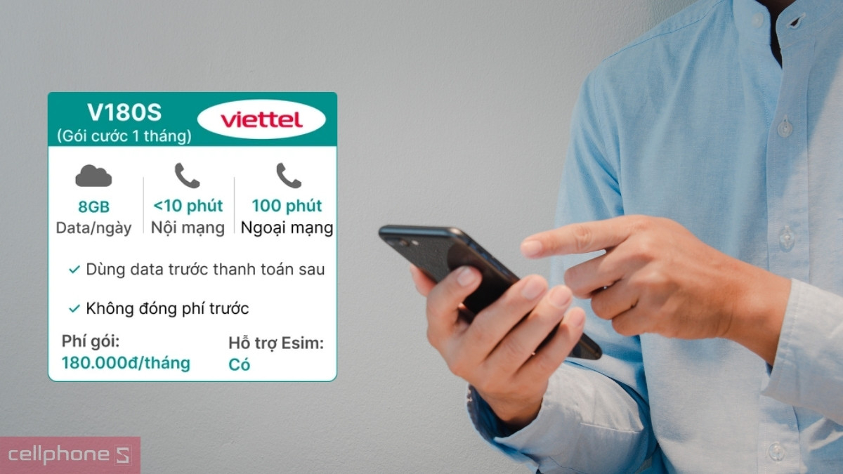 Gói cước trả sau đa tiện ích của Sim trả sau Viettel 5G V180S 8GB/ngày đóng phí 12 tháng