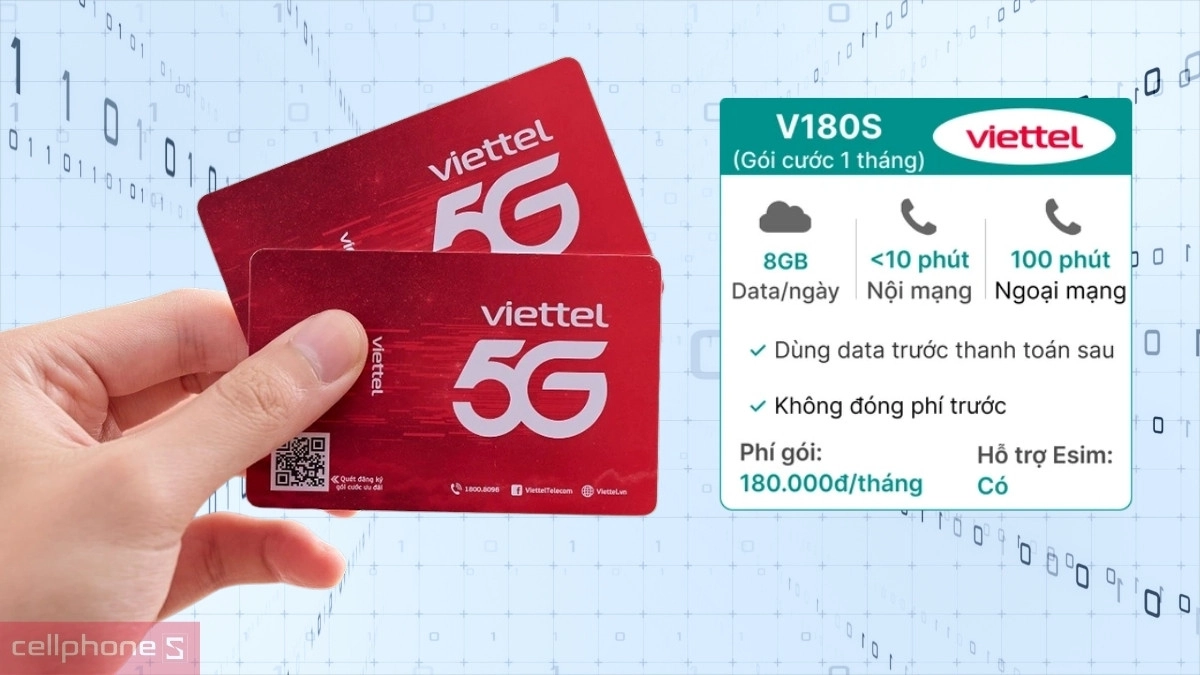 Dung lượng 8GB data mỗi ngày của Sim trả sau Viettel 5G V180S 8GB/ngày đóng phí 12 tháng