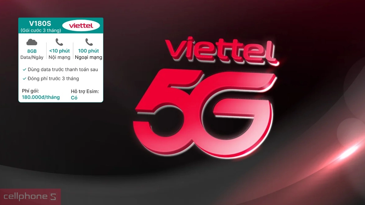 Dung lượng 8GB data mỗi ngày của Sim trả sau Viettel 5G V180S 8GB/Ngày đóng phí 3 tháng