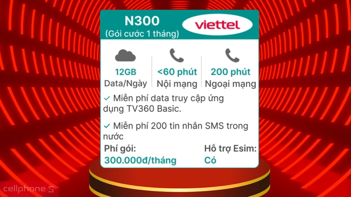 Data 12GB mỗi ngày của SIM Viettel 5G N300