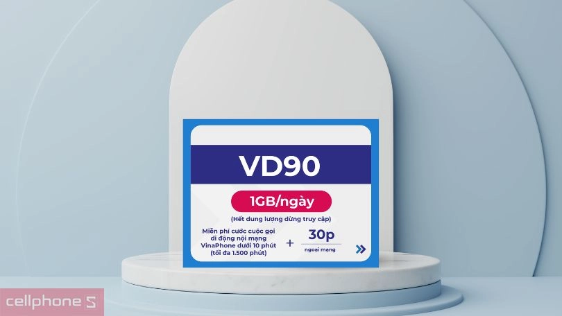 Sim 4G Vinaphone VD90 1GB data mỗi ngày, miễn phí cước gọi thả ga