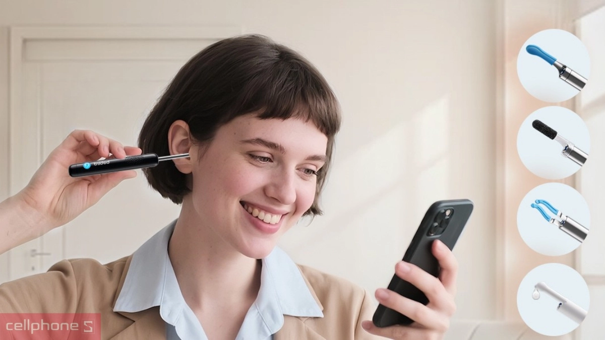 Ống kính siêu nhỏ dụng cụ lấy ráy tai Bebird R1 Ultra kết nối Wi-fi