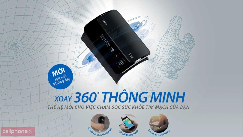 Máy đo huyết áp bắp tay OMRON HEM-7600T xoay 360 độ thông minh, theo dõi sức khoẻ chuẩn xác