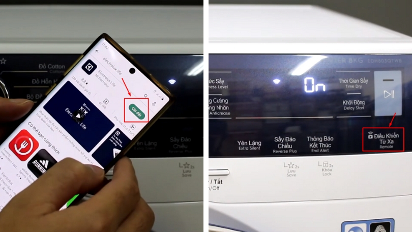 Hướng dẫn kết nối máy sấy bơm nhiệt Electrolux 8kg EDH803Q7WB với điện thoại