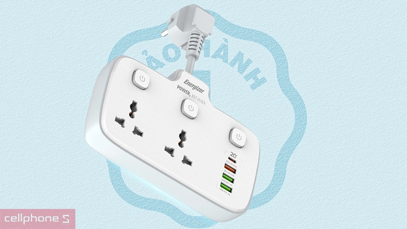 Thiết kế ổ cắm điện Energiner đa năng 2AC kèm 3USB-A và 1USB-C sạc nhanh