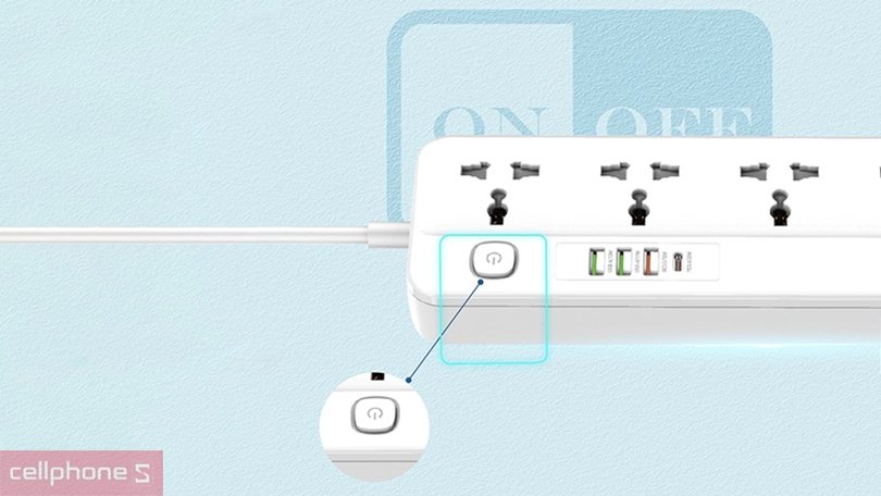 Thiết kế ổ cắm điện Energiner đa năng 5AC kèm 3USB-A và 1USB-C sạc nhanh