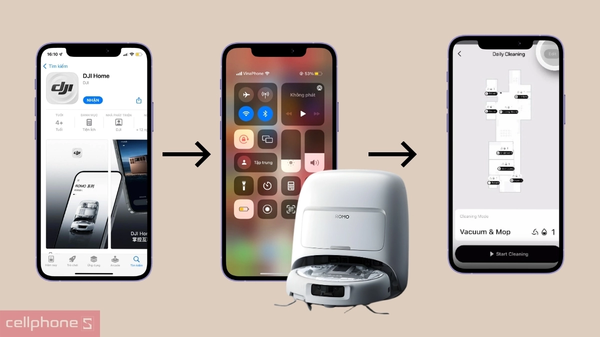 Hướng dẫn kết nối app với robot hút bụi lau nhà DJI ROMO A