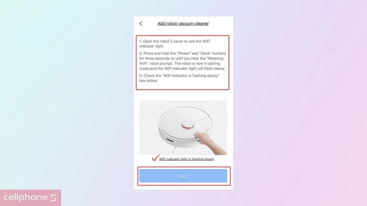 Làm theo hướng dẫn của app để kết nối Robot hút bụi lau nhà Roborock Qrevo Edge 2