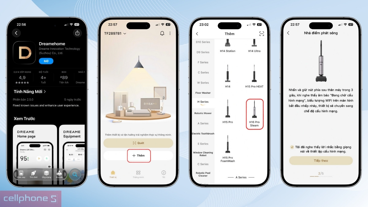 Hướng dẫn kết nối app với máy hút bụi cầm tay Dreame H16 Pro Steam