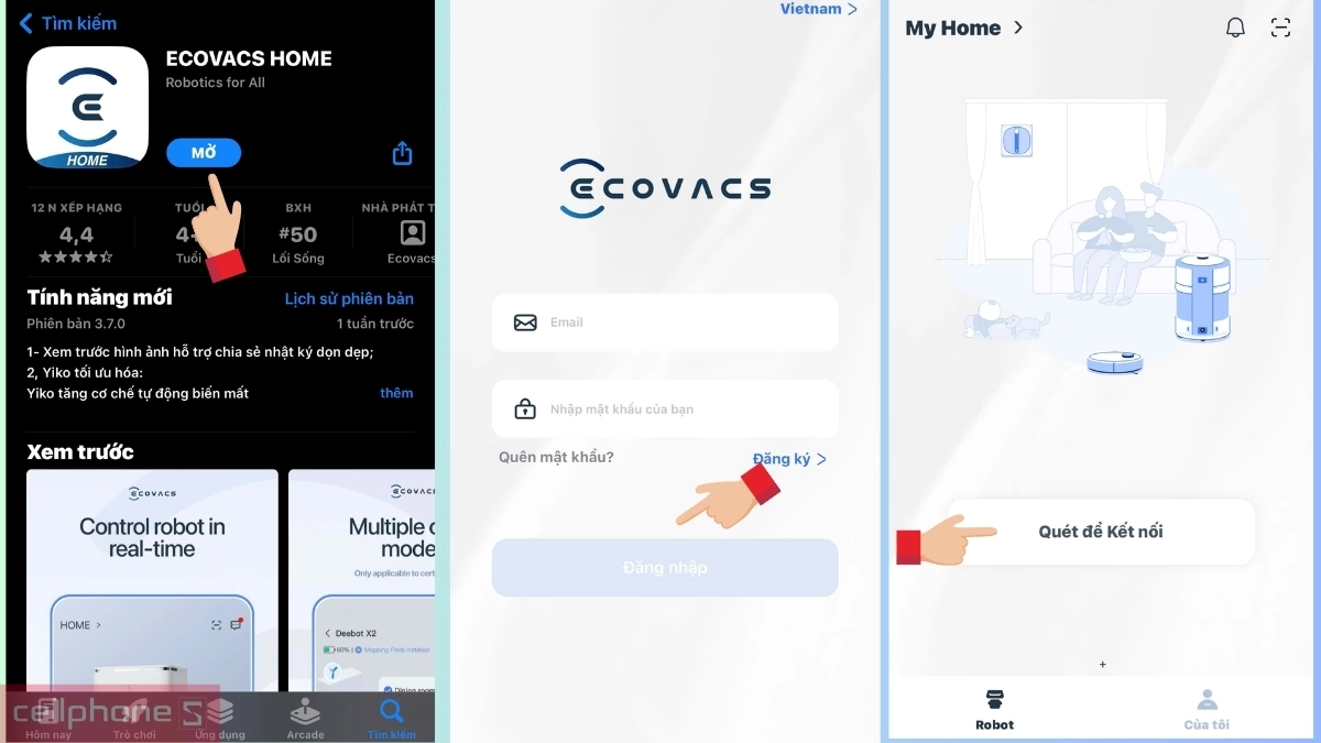 Hướng dẫn kết nối app với robot hút bụi Ecovacs Deebot Mini