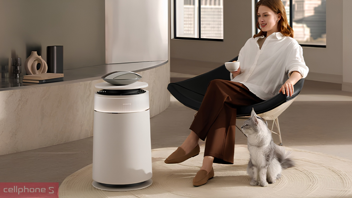 Máy lọc không khí Dreame FP10 thiết kế gọn gàng với đèn LED tròn hiện đại, màu sắc trang nhã