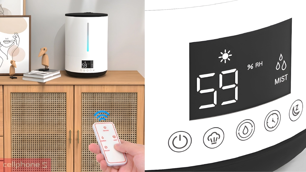 Khả năng hỗ trợ điều khiển, màn hình hiển thị trực quan của máy phun sương tạo ẩm xông tinh dầu Fujihome HM06E