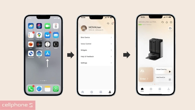 Kết nối robot Mova Z50 Ultra với ứng dụng MOVAhome