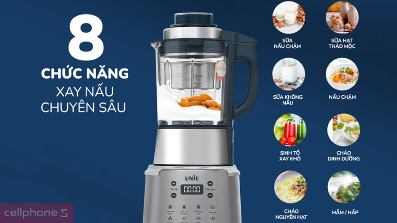 Máy nấu sữa hạt Unie xay được hạt cứng