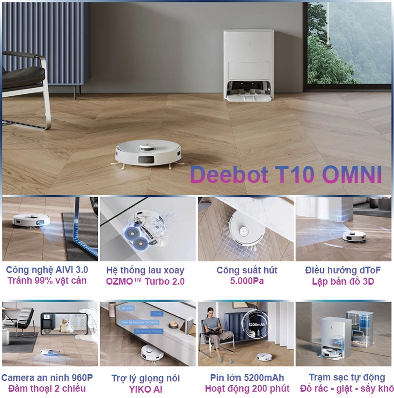 Robot hút bụi lau nhà Ecovacs Deebot T10 Omni