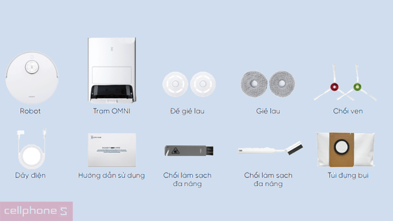 Ecovacs Deebot T10 Omni - 8 phụ kiện đa dạng kèm theo